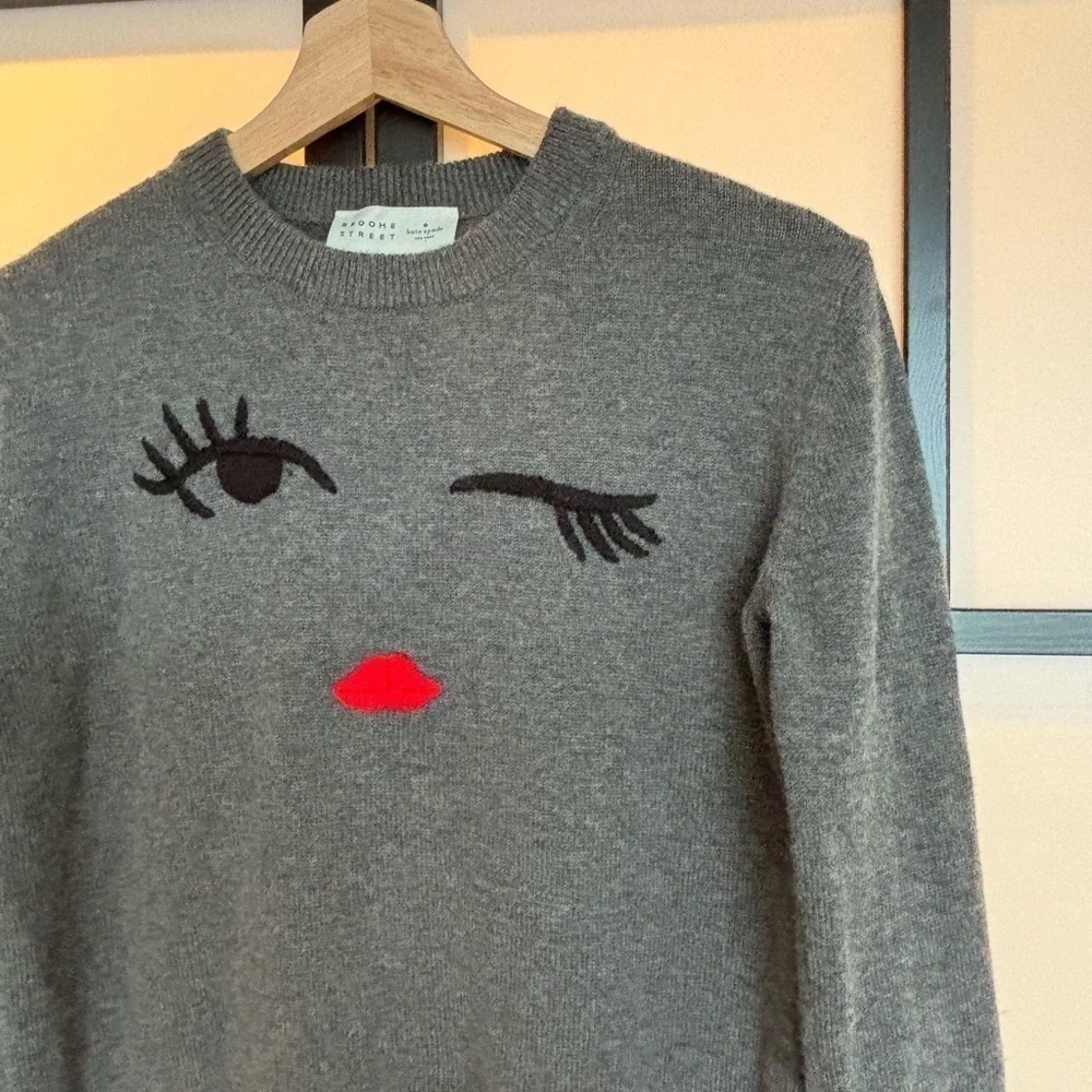 Kate Spade Broome Street Winking Eye Gray Sweater‎ Womens Size XS